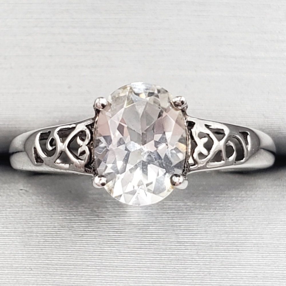 Genuine Oval White Topaz 925 Sterling Silver Solitaire Design Ring